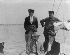 New York Yacht Club, Oyster Bay, L.I., 1905: 2 men with man and woman watching yacht race, 1905. Creator: Frances Benjamin Johnston