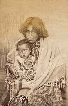 New Zealand: a Maori woman and child, 19th century. Creator: Unknown