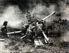 New Zealand anti-tank gun crew in action, near Cassino, Italy, World War II, 1944