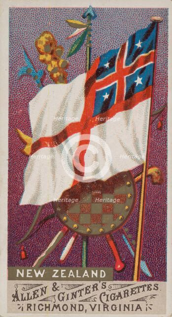 New Zealand, from Flags of All Nations, Series 1 (N9) for Allen & Ginter Cigarettes Brands, 1887. Creator: Allen & Ginter.