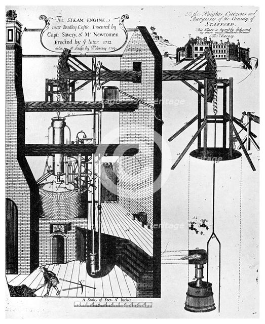 Newcomen's steam engine for draining mines, 1956. Artist: Unknown