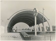 Newbury Park Bus Station, Eastern Avenue, Newbury Park, Redbridge, London, 1952. Creator: Anthony Sherwood Brooks New