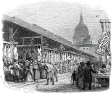 Newgate Market, on Christmas Eve, 1845. Creator: W. J. Linton