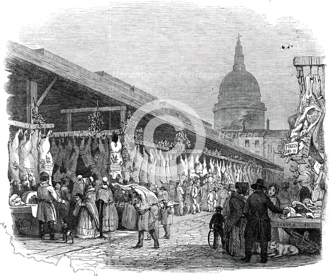 Newgate Market, on Christmas Eve, 1845. Creator: W. J. Linton.