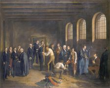 ...Newgate Prison on the Morning of the Execution of Henry Fauntleroy 1828. Artist: W Thomson