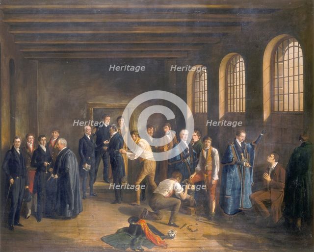 '...Newgate Prison on the Morning of the Execution of Henry Fauntleroy', 1828. Creator: W Thomson.