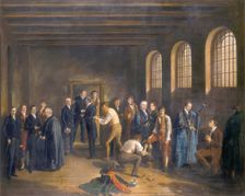 ...Newgate Prison on the Morning of the Execution of Henry Fauntleroy 1828. Creator: W Thomson