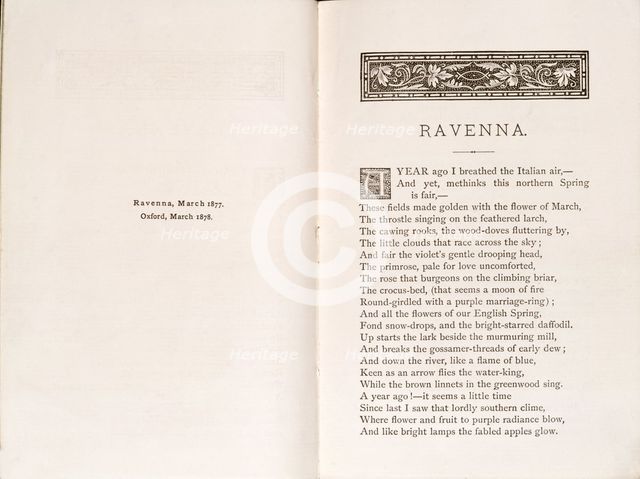 Newdigate Prize Poem, "Ravenna", by Oscar Wilde, 1878.  Creator: Oscar Wilde.