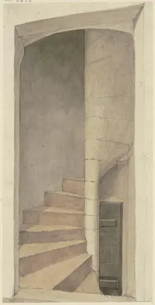 Newel stairs, mid-19th century. Creator: Karl Ballenberger