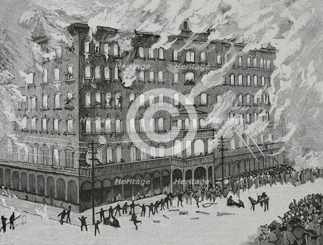 Newhall House Hotel Fire, Wisconsin,  Milwaukee, United States, 1883.  Creator: Unknown.