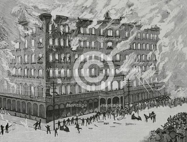 Newhall House Hotel Fire, Wisconsin,  Milwaukee, United States, 1883.  Creator: Unknown.