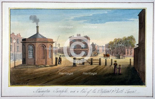 Newington Turnpike on Newington Causeway, Southwark, London, 1825. Artist: G Yates