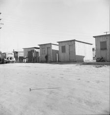 Newly-built cabins, rent five dollars per month, near Bakersfield, California , 1939. Creator: Dorothea Lange
