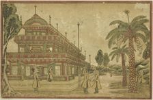Newly Published Dutch Perspective View: The Tomb of King Mausolus in Asia, c. 1824/25. Creator: Utagawa Kuninaga