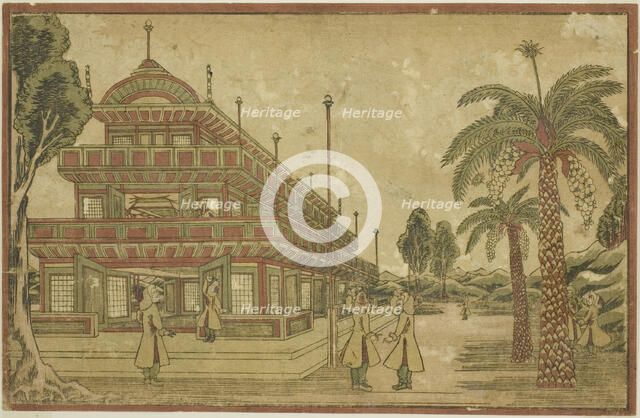 Newly Published Dutch Perspective View: The Tomb of King Mausolus in Asia, c. 1824/25. Creator: Utagawa Kuninaga.
