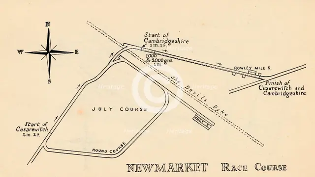 Newmarket Race Course, 1940. Artist: Unknown