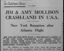 Newspaper Article with Headline Reading: Jim & Amy Mollison Crash-land in U.S.A..., 1933. Creator: British Pathe Ltd