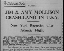 Newspaper Article with Headline Reading: Jim & Amy Mollison Crash-land in U.S.A..., 1933. Creator: British Pathe Ltd