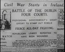 Newspaper Headline Civil War Starts in Ireland 1922. Creator: British Pathe Ltd