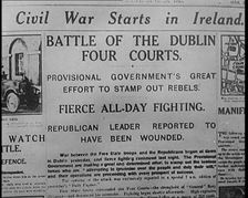 Newspaper Headline Civil War Starts in Ireland 1922. Creator: British Pathe Ltd
