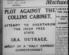 Newspaper Headline Plot Against the Collins Cabinet 1922. Creator: British Pathe Ltd