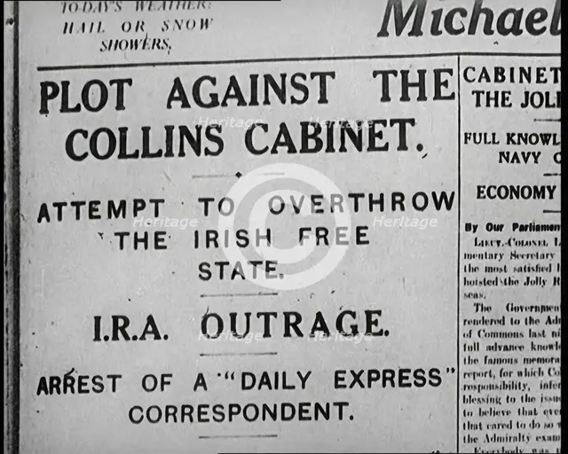 Newspaper Headline 'Plot Against the Collins Cabinet', 1922. Creator: British Pathe Ltd.