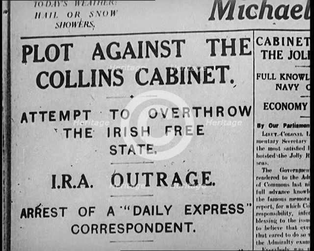 Newspaper Headline 'Plot Against the Collins Cabinet', 1922. Creator: British Pathe Ltd.
