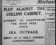 Newspaper Headline Plot Against the Collins Cabinet 1922. Creator: British Pathe Ltd