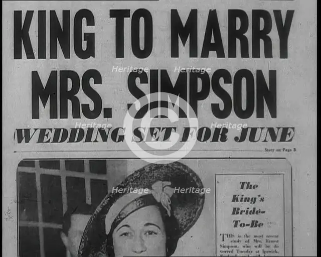 Newspaper Headline Reading: 'King to Marry Mrs. Simpson - Wedding Set For June', 1936. Creator: British Pathe Ltd.