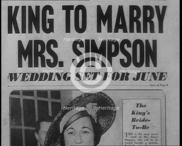 Newspaper Headline Reading: 'King to Marry Mrs. Simpson - Wedding Set For June', 1936. Creator: British Pathe Ltd.