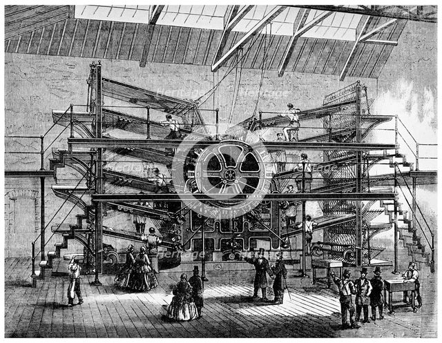 Newspaper printing on a ten feed semi rotary machine, 1860 (1956). Artist: Unknown