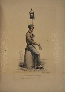 Newspaper seller. From the Series "Cris de Paris" (The Cries of Paris), 1815. Creator: Vernet, Carle (1758-1836)