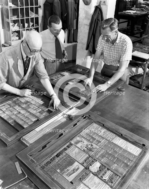 Newspaper typesetting, Mexborough, South Yorkshire, 1959.  Creator: Michael Walters.