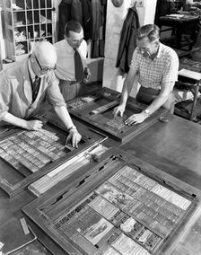 Newspaper typesetting, Mexborough, South Yorkshire, 1959. Creator: Michael Walters