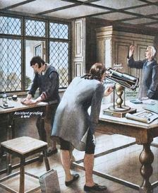 Newton Invents a New Telescope c1934. Creator: Unknown