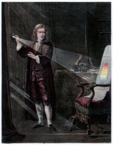 Newton investigating light 1870. Artist: William Mouat Loudan