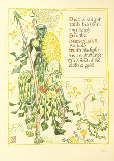 Next, a knight with his flaming targe See the Dent-De-Lion so bold, 1899. Creator: Walter Crane