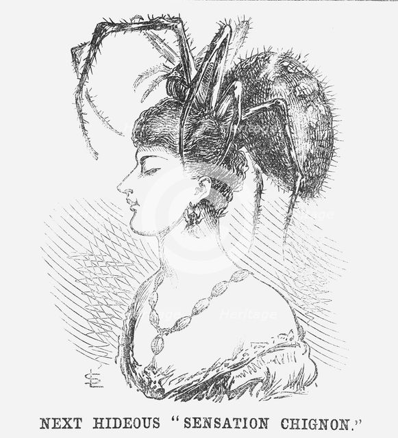 'Next Hideous "Sensation Chignon"', 1867. Creator: Edward Linley Sambourne.