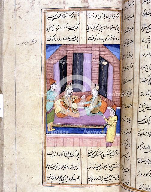 Nezami, Persian poet, recounting the story of Alexander the Great, 12th century (18th century). Artist: Unknown