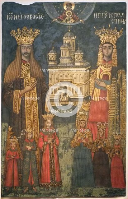 Neagoe Basarab with his wife, Milica and children (From the Curtea de Arges Monastery).