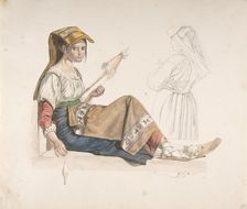 Neapolitan Woman (recto); Study for an Interior (verso), late 18th-19th century. Creator: Karl Wilhelm Freiherr von Heideck