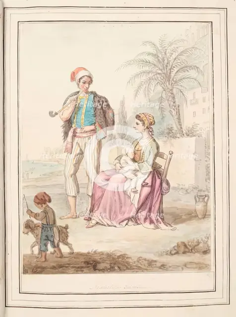 Neapolitan Family, leaf from 'A Collection of Dresses by David Allan Mostly from Nature', 1776. Creator: David Allan.