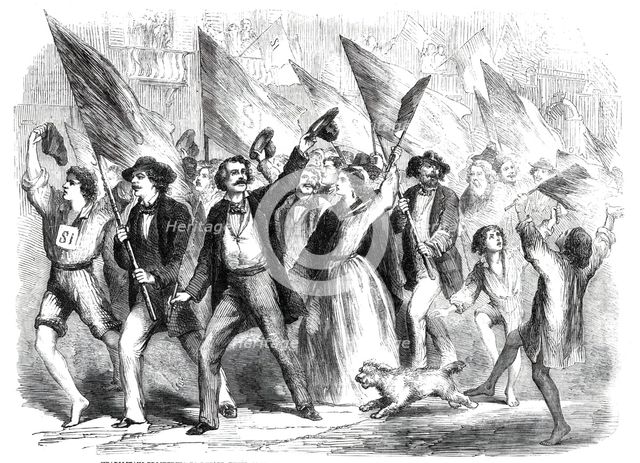 Neapolitans proceeding to record their votes for annexation..., 1860. Creator: Unknown.