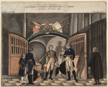 Near the ashes of Frederick the Great. Tsar Alexander I, King Frederick William III and Louise of Pr Artist: Vogel, Anton Ignaz (active ca. 1800)