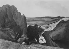 Near Last Camp on Ross Fork, Snake River, Lander Wagon Road, Oregon, 1859. Creator: Henry Hitchings