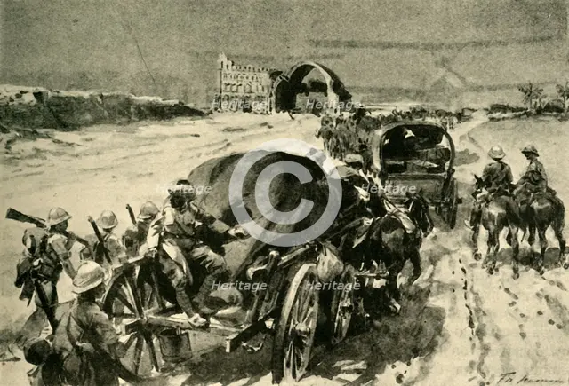 'Nearing Bagdad: British transport column passing the ruins of...Ctesiphon', (c1920). Creator: Unknown.