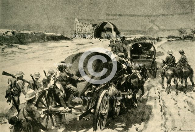 'Nearing Bagdad: British transport column passing the ruins of...Ctesiphon', (c1920). Creator: Unknown.