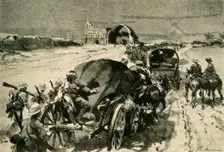 Nearing Bagdad: British transport column passing the ruins of...Ctesiphon (c1920). Creator: Unknown