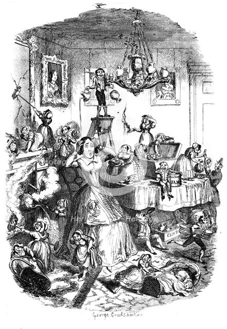 Nearly 'worried to death' by the 'Greatest Plague of Life', c1840s.Artist: George Cruikshank