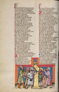 Nebuchadnezzar before the Destroyed Statue; Weltchronik, about 1400-1410. Creator: Unknown